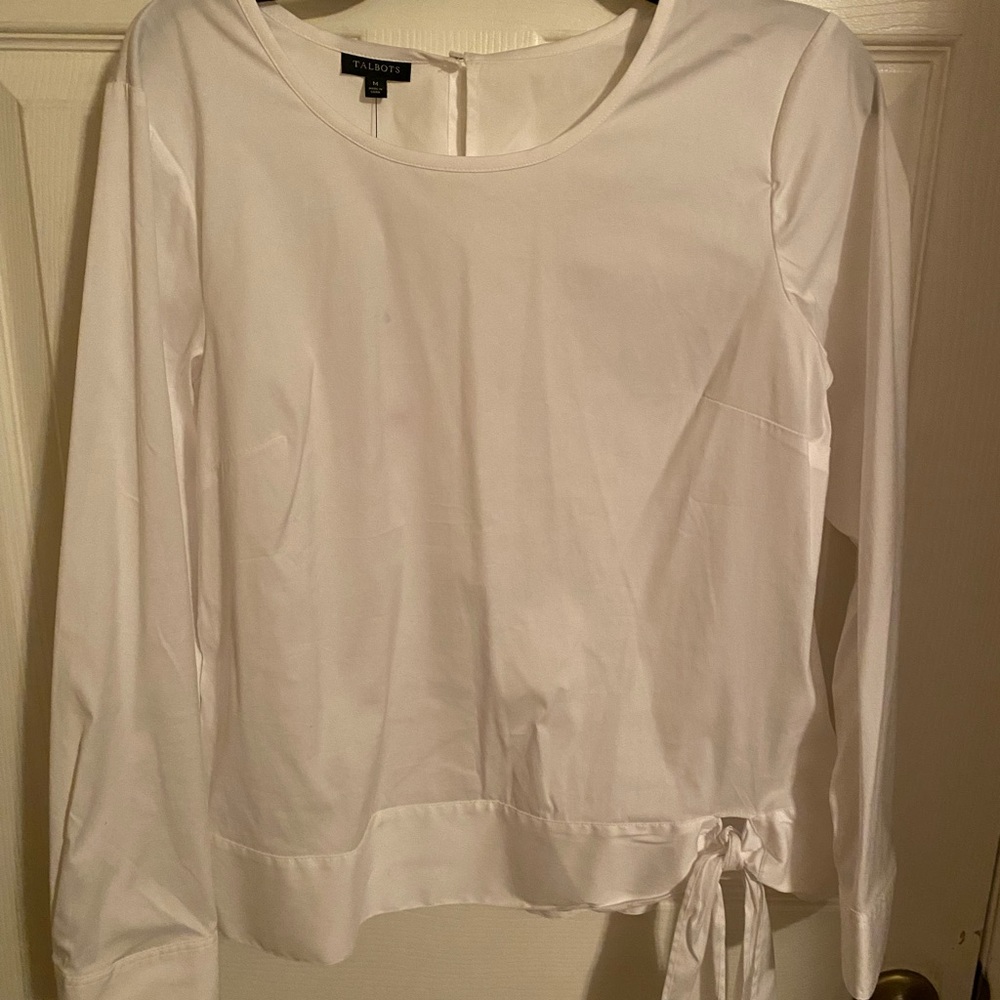 Talbots white blouse with side tie.